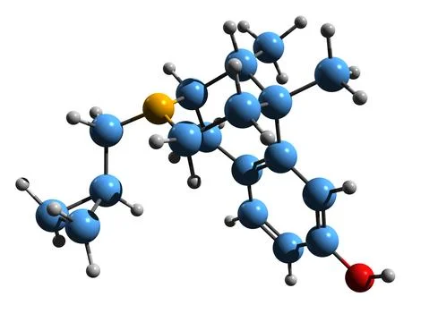 3D image of Cyclazocine skeletal formula Stock Illustration