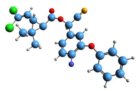 3D image of Cyfluthrin skeletal formula Ilustração Stock