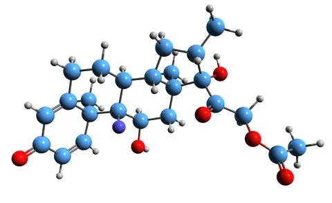 3D image of Dexamethasone acetate skeletal formula Stock Illustration
