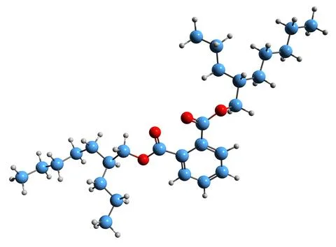 3D image of Di 2-propylheptyl phthalate skeletal formula Stock Illustration