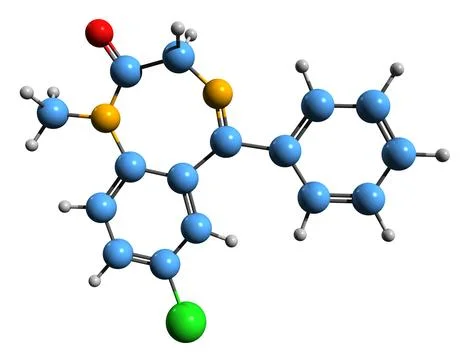 3D image of Diazepam skeletal formula Stock Illustration