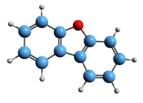 3D image of Dibenzofuran skeletal formula Stock Illustration