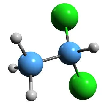 3D image of Dichloroethane skeletal formula Stock Illustration