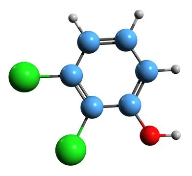 3D image of Dichlorophenol skeletal formula Stock Illustration