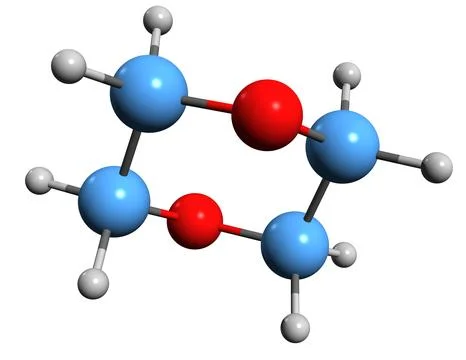 3D image of Dioxane skeletal formula Stock Illustration