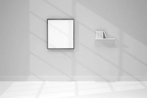 3d image of Empty photo frames hanging on house wall - realistic mockup set o Stock Photos