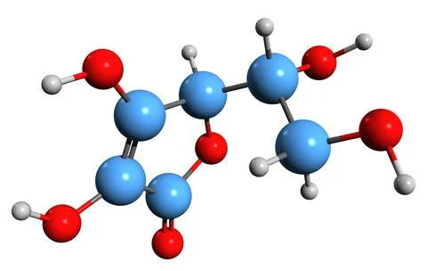 3D image of Erythorbic acid skeletal formula Illustrazione stock