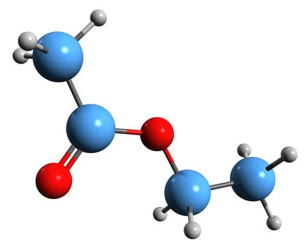 3D image of Ethyl acetate skeletal formula Stock Illustration