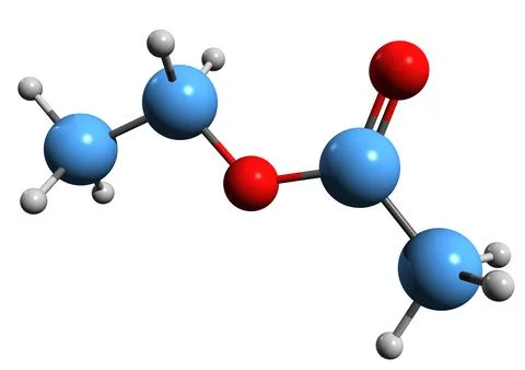 3D image of Ethyl acetate skeletal formula Stock Illustration