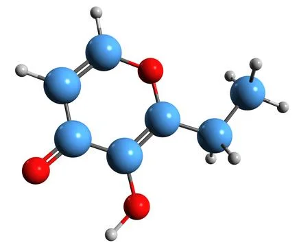 3D image of Ethyl maltol skeletal formula Stock Illustration