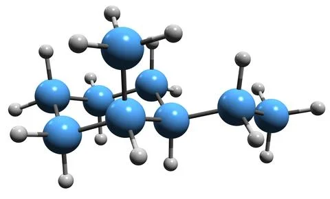 3D image of Ethyl methylcyclohexane skeletal formula Stock Illustration