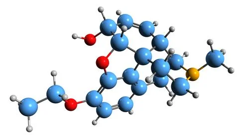 3D image of Ethylmorphine skeletal formula Stock Illustration