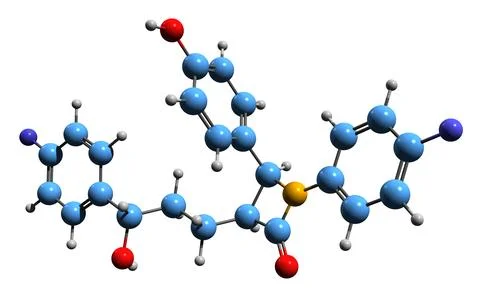 3D image of Ezetimibe skeletal formula Stock Illustration