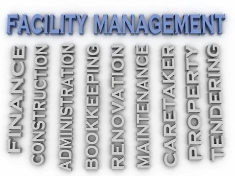 3d image Facility management concept word cloud background Illustrazione stock