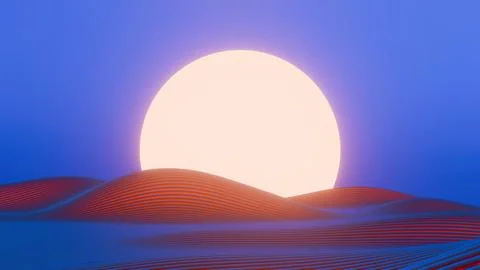 This 3D image features a minimalist design of a retro wave landscape with a s イラスト素材