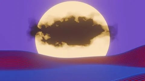 This 3D image features a minimalist design of a retro wave landscape with a s Illustrazione stock