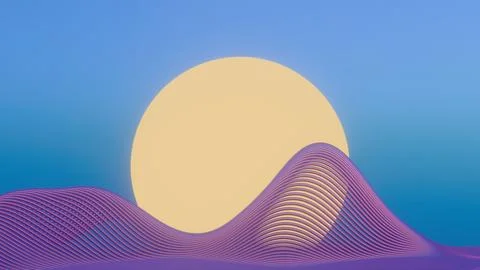 This 3D Image features a minimalist design of retro waves with a sun, offerin Stock Illustration