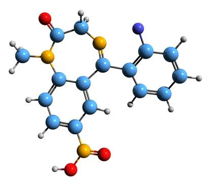3D image of Flunitrazepam skeletal formula Stock Illustration
