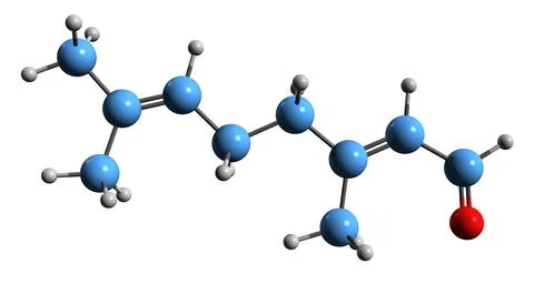 3D image of Geranial skeletal formula Stock Illustration