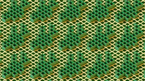 3D-image of green grass and boxes. Abstract geometric 8K wallpaper Stock Illustration