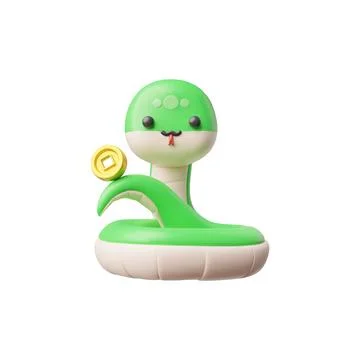 3D image of green snake, a funny cartoon-style animal dedicated to the Chinese Stock Illustration