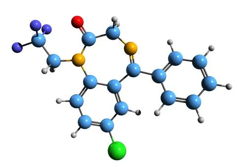 3D image of Halazepam skeletal formula Stock Illustration