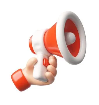 3D image of a hand holding a red megaphone. Advertising, promotion, marketing. Stock Illustration