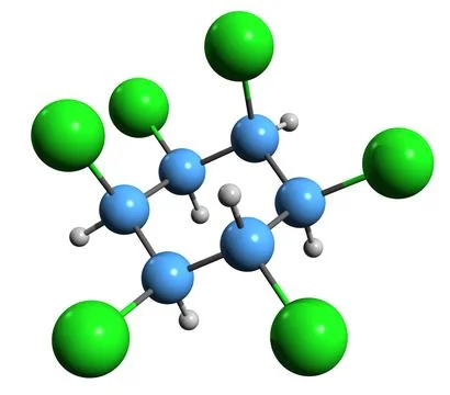 3D image of Hexachlorocyclohexane skeletal formula Stock Illustration