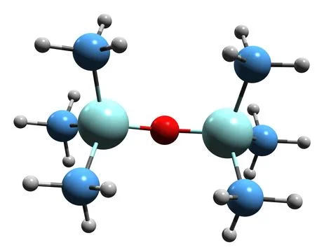 3D image of Hexamethyldisiloxane skeletal formula Stock Illustration