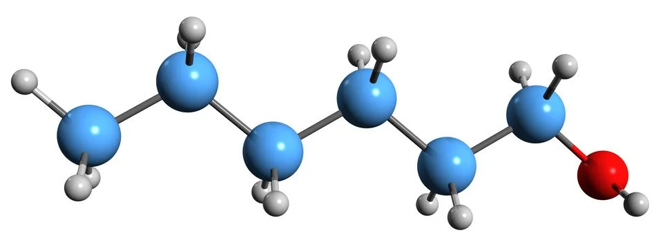 3D image of Hexanol skeletal formula Stock Illustration