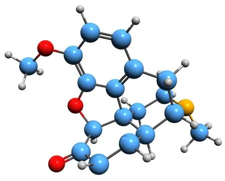3D image of Hydrocodone skeletal formula Stock Illustration