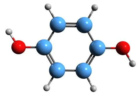 3D image of Hydroquinone skeletal formula Stock Illustration