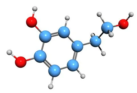 3D image of Hydroxytyrosol skeletal formula Stock Illustration