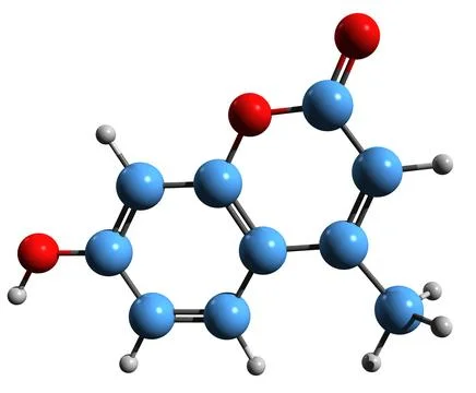 3D image of Hymecromone skeletal formula Stock Illustration