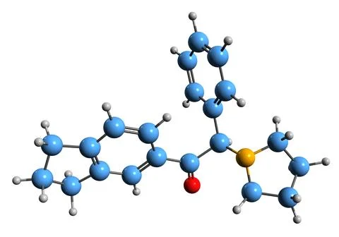 3D image of Indapyrophenidone skeletal formula Stock Illustration