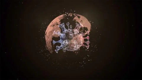 3d image of infected planet fighting against virus in illumination over dark Stock-Illustration