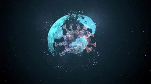 3d image of infected planet fighting against virus in illumination over dark Stock-Illustration