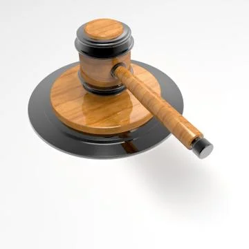 3d image Judge's titanium hammer on a stand. Front view 2 Illustrazione stock