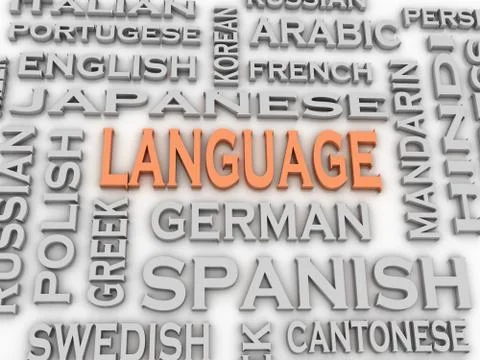 3d image language issues concept word cloud background Illustrazione stock