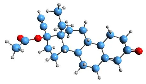 3D image of Levonorgestrel acetate skeletal formula Stock Illustration
