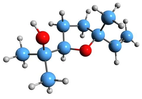 3D image of Linalool oxide skeletal formula Illustrazione stock