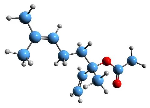 3D image of Linalyl acetate skeletal formula Stock Illustration