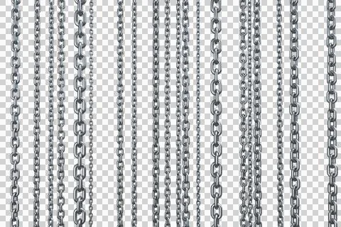 3d image of linked metallic silver chains hanging Stock Photos