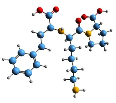 3D image of Lisinopril skeletal formula Stock Illustration