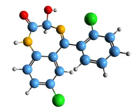 3D image of Lorazepam skeletal formula Stock Illustration