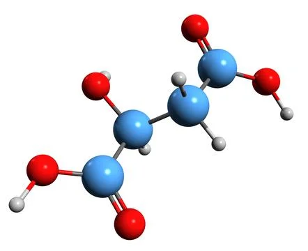 3D image of Malic acid skeletal formula Stock Illustration