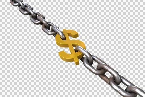 3d image of metallic chains linked to dollar sign Stock Photos