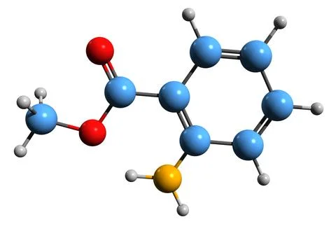 3D image of Methyl anthranilate skeletal formula Stock Illustration