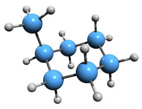 3D image of Methylcyclohexane skeletal formula Stock Illustration