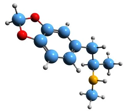 3D image of  methylenedioxymethamphetamine skeletal formula Stock Illustration